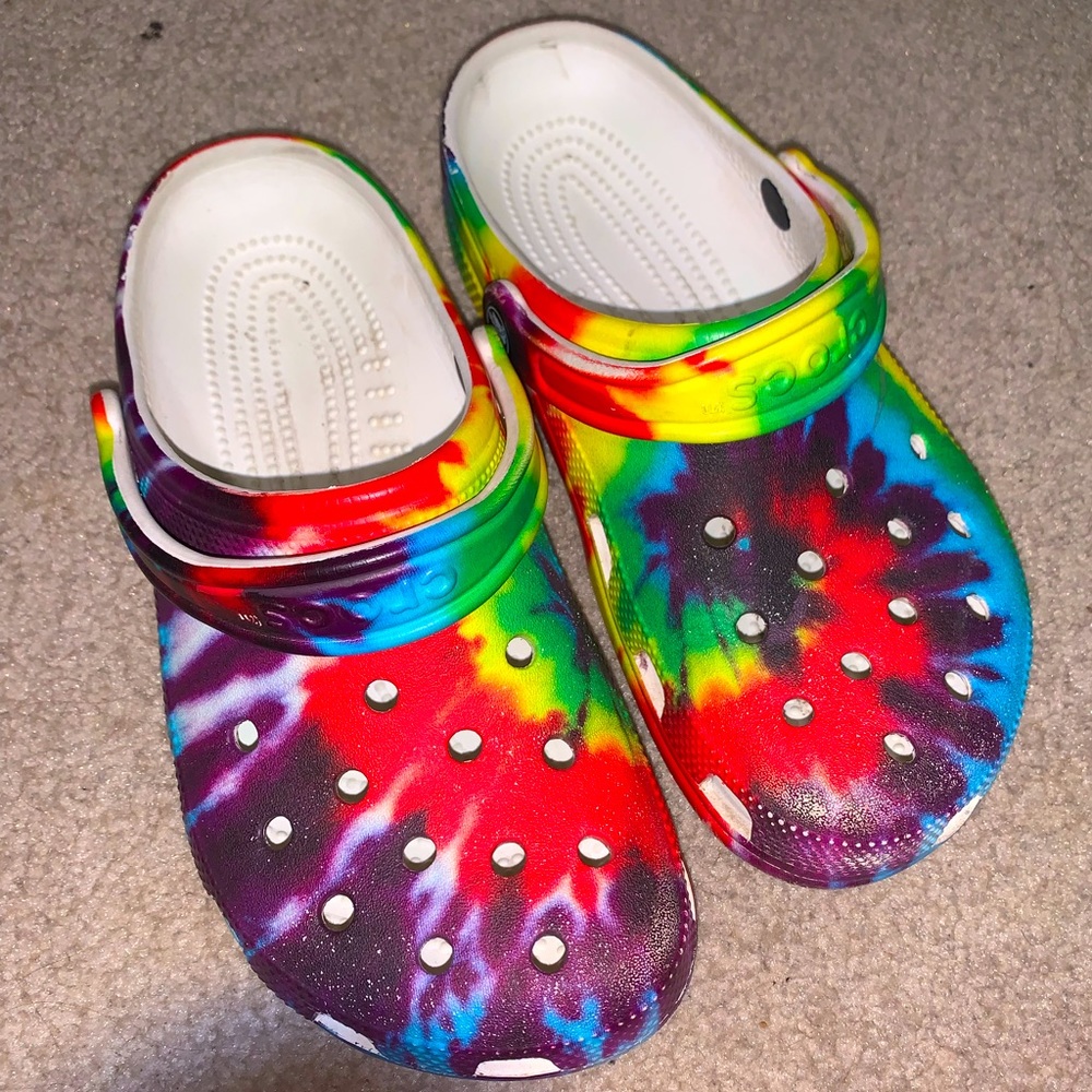 Tie dye rainbow crocs